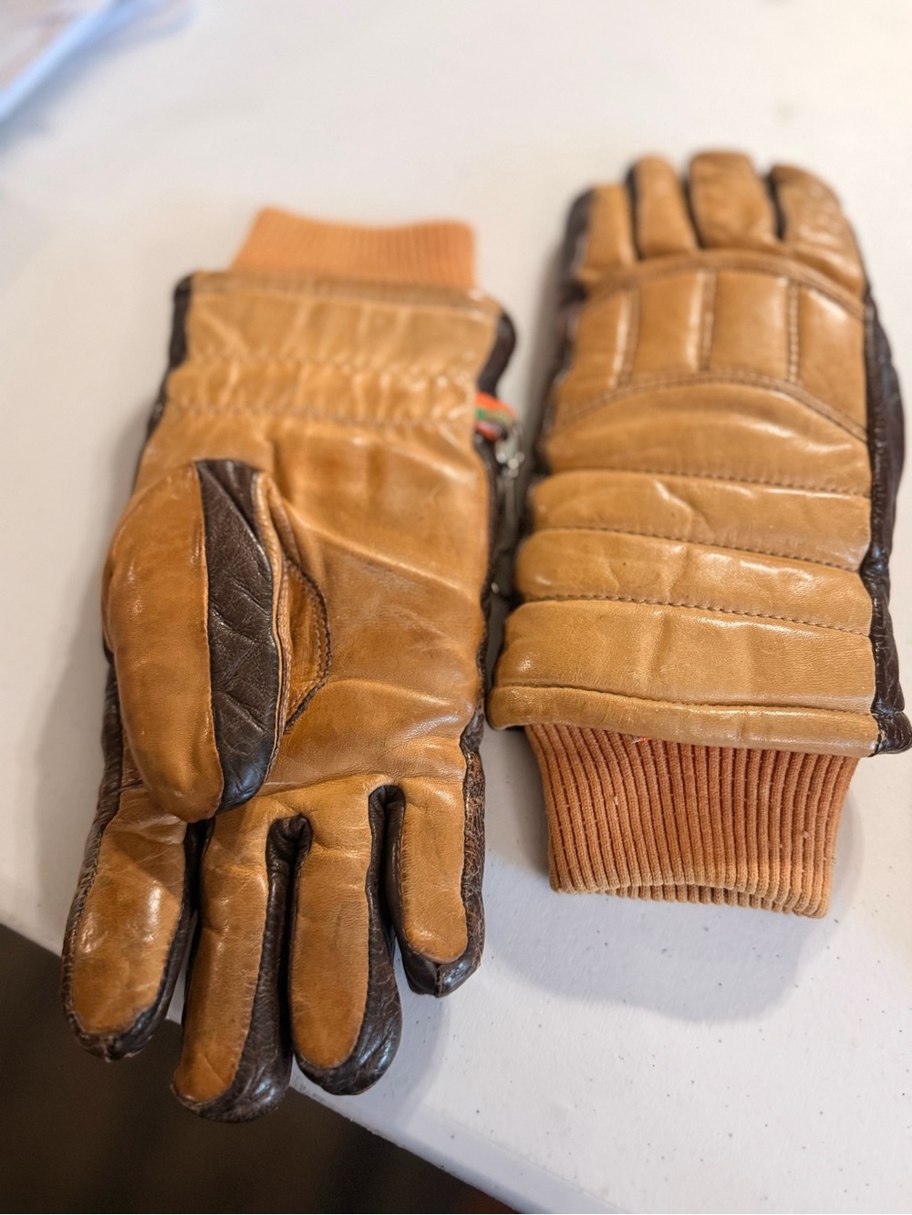 Vintage 70s Kombi Leather Ski Gloves Tan Brown Racer S440
